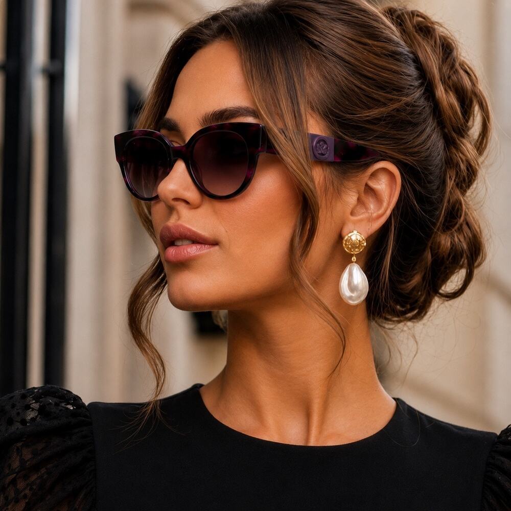 Longchamp LO779SN Purple Havana Round Cat Eye Sunglasses Gradient Lenses